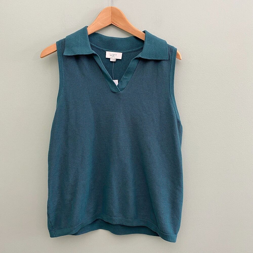 LOFT Teal Knit Sleeveless Polo Top